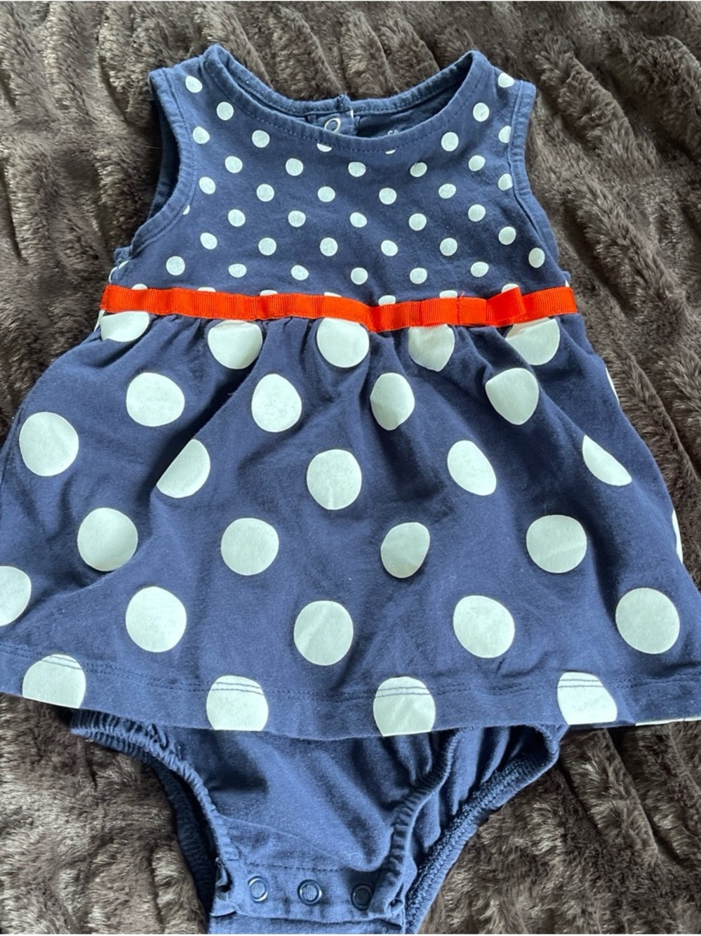 Carter's Navy Polka Dot Bodysuit with Orange Ribbon